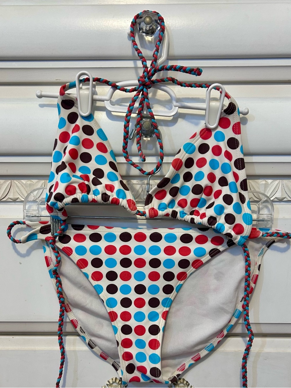 Women’s Vintage Polka Dot Two-Piece Swim Set - Red, Blue, Brown Dots